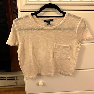 cream knit short sleeve crop top